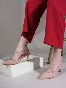 Lavie Embellished Velvet Slim Heeled Pumps