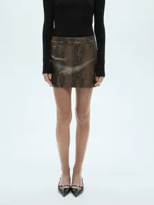 MANGO Animal Printed Straight Mini Skirt