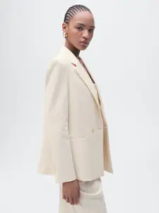 MANGO Solid Lapel Collar Double Breasted Blazer