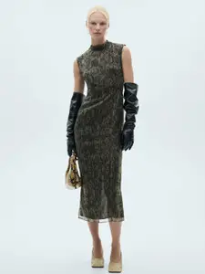 MANGO Animal Skin Printed Styled Back Bodycon Midi Dress