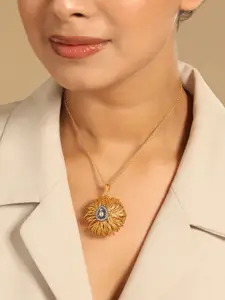 Yinara 18k Gold-Plated Crystal Studded Minimal Chain Pendant Necklace