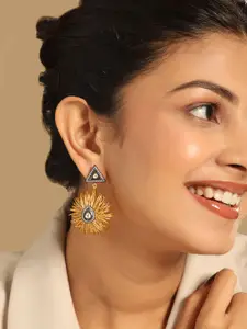 Yinara 18K Gold-Plated Stones & American Diamond Studded Contemporary Wire Drop Earrings