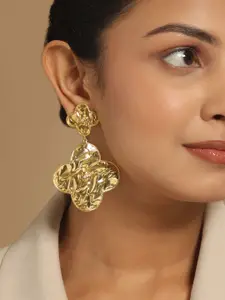 Yinara 18k Gold-Plated Contemporary Molten Metallic Finish Floral Drop Dangler Earrings