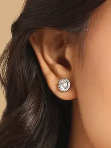 Yinara Rhodium-Plated Cubic Zirconia Studded Circular Shaped Studs