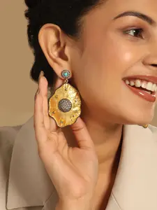 Yinara 18k Gold-Plated American Diamond Studded Anti Tarnish Contemporary Dangler Earrings