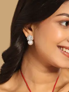 Yinara Rhodium-Plated Cubic Zirconia Studded Anti Tarnish Floral Shaped Studs