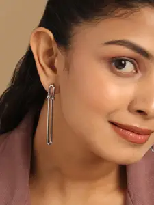 Yinara Stainless Steel Rhodium-Plated Anti Tarnish Contemporary Drop Earrings