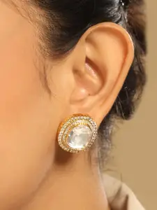 Yinara Gold-Plated Cubic Zirconia Studded Anti Tarnish Circular Studs