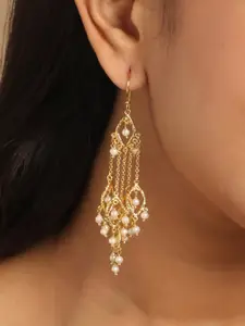 Yinara 18k Gold-Plated Pearls Beaded Anti Tarnish Contemporary Drop Earrings