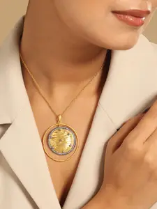 Yinara 18K Gold-Plated Zircon Studded Minimal Chain Textured Surface Pendant Necklace