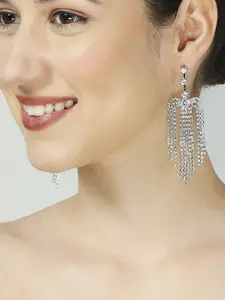 OOMPH Crystals Studded Geometric Shaped Drop Earrings