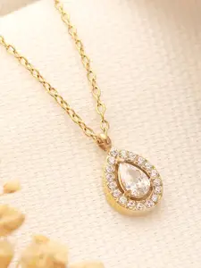 Zaisha 18K Gold Plated Oval Solitaire Pendant Necklace