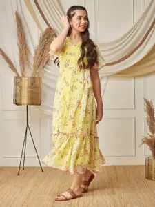 BAESD Girls Floral Printed Chiffon Wrap Midi Dress