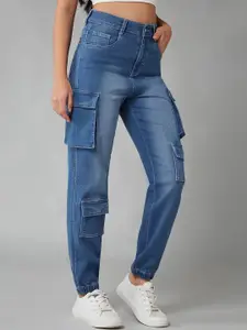 DOLCE CRUDO Women High-Rise Mildly Distressed Light Fade Stretchable Jeans