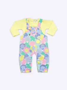 Babys Day Girls Floral Printed Cotton Dungarees With T-Shirt