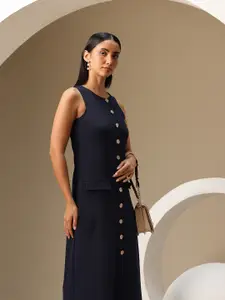 Chemistry Shirt Style Midi Dress with Faux Pockets