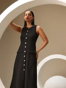 Chemistry Shirt Style Midi Dress with Faux Pockets