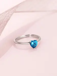 Zavya 925 Sterling Silver Rhodium-Plated Cubic Zirconia-Studded Heart Finger Ring