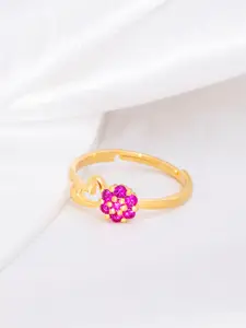 Zavya 925 Sterling Silver Gold Plated Floral Finger Ring