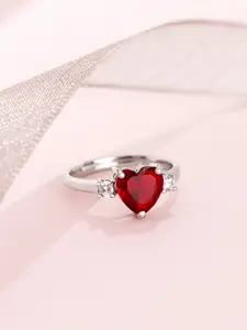 Zavya 925 Sterling Silver Rhodium-Plated Cubic Zirconia-Studded Heart Glam Finger Ring