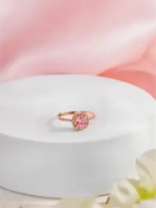 Zavya 925 Sterling Silver Rose Gold Plated Solitaire Halo Ring