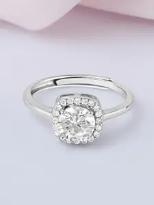 Zavya 925 Sterling Silver Rhodium-Plated Solitaire Halo Ring