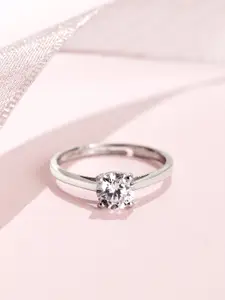 Zavya 925 Sterling Silver Rhodium-Plated Cubic Zirconia-Studded Solitaire Sparkle Ring