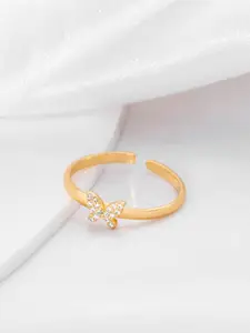 Zavya 925 Sterling Silver Gold-Plated Cubic Zirconia-Studded Wings Finger Ring