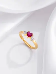Zavya 925 Sterling Silver Gold-Plated Cubic Zirconia-Studded Heart Finger Ring