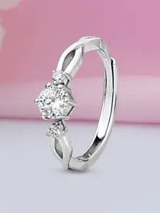 Zavya 925 Sterling Silver Rhodium-Plated Cubic Zirconia-Studded Solitaire Finger Ring