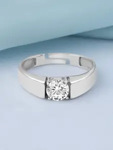 Zavya 925 Sterling Silver Rhodium-Plated Cubic Zirconia-Studded Solitaire Finger Ring