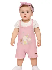 Babys Day Infant Girls Printed Cotton Dungaree With Top & Brief