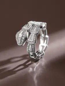 Rubans Rhodium Plated Serpent Inspired Cubic Zirconia Studded Adjustable Ring