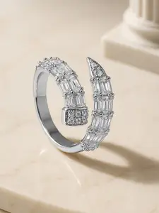 Rubans Rhodium Plated Cubic Zirconia Studded Demi Fine Serpent Inspired Openable Ring