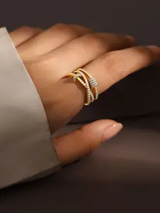 Rubans 18K Gold Plated Cubic Zirconia Studded Adjustable Knot Motif Ring