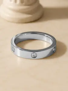 Rubans Voguish Rhodium Plated Stainless Steel Tarnish Free Waterproof Zirconia Band Ring