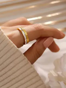Rubans Voguish 18K Gold Plated Stainless Steel Tarnish Free Waterproof Zirconia Band Ring