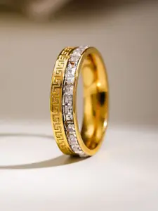 Rubans Voguish 18K Gold Plated Stainless Steel Tarnish Free Waterproof Zirconia Band Ring