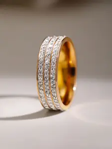 Rubans Voguish 18K Gold Plated Stainless Steel Tarnish Free Waterproof Zirconia Band Ring