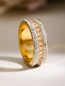 Rubans Voguish 18K Gold Plated Stainless Steel Tarnish Free Waterproof Zirconia Band Ring
