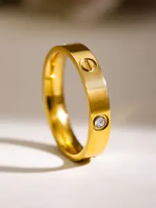 Rubans Voguish 18K Gold Plated Stainless Steel Tarnish Free Waterproof Zirconia Band Ring