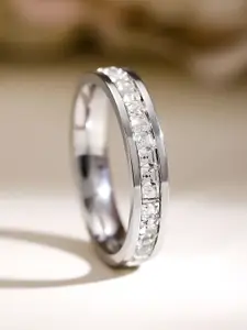 Rubans Voguish Rhodium Plated Stainless Steel TarnishFree Waterproof Zirconia Band Ring