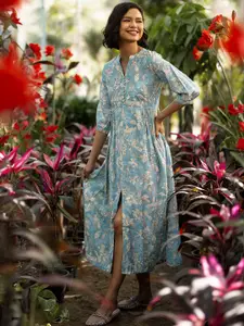 Libas Floral Print Puff Sleeve Fit & Flare Midi Dress