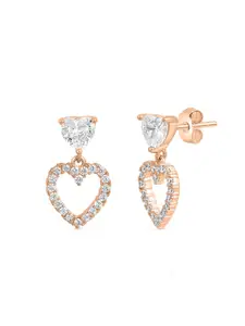 Zavya 925 Sterling Silver Rose Gold-Plated CZ Studded Contemporary Drop Earrings