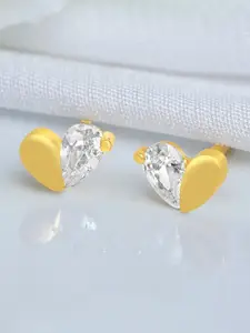 Zavya 925 Sterling Silver Gold-Plated CZ Studded Contemporary Studs Earrings