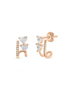 Zavya 925 Sterling Silver Rose Gold-Plated CZ-Studded Contemporary Ear Cuff Earrings