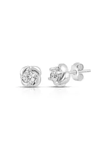 Zavya 925 Sterling Silver Rhodium-Plated Cubic Zirconia Studded Floral Studs