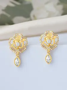 Zavya 925 Sterling Silver Gold-Plated CZ Studded Contemporary Studs Earrings