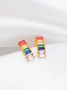 Zavya 925 Sterling Silver Gold-Plated CZ Studded Contemporary Studs Earrings