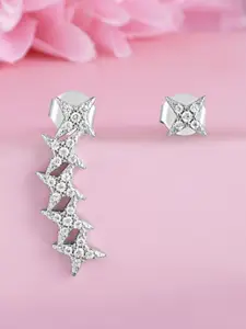 Zavya 925 Sterling Silver Rhodium-Plated CZ Studded Contemporary Drop Earrings